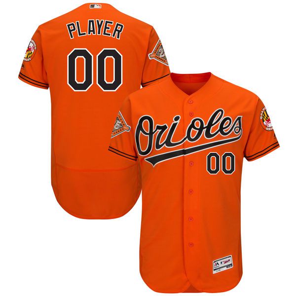Men Baltimore Orioles Majestic Alternate Orange 2017 Authentic Flex Base Custom MLB Jersey with Commemorative Patch
